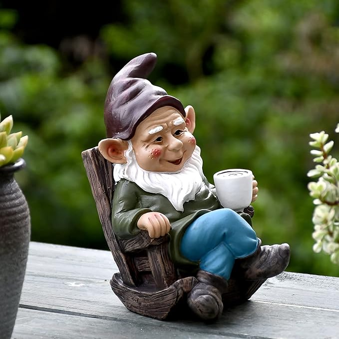 OwMell Drinking Coffee Garden Gnome Statue Decoration 7.3" Figurine Ornament for Indoor Outdoor Home Patio Yard Lawn - Coffee-Ruum Studio Home