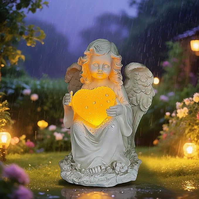 Angel Statues for Garden, Solar Angels for Outside with Glowing Heart & Cemetery Decorations for Grave, Yard Art Patio Balcony & Lawn Ornaments Gifts for Mom Grandma Women-Ruum Studio Home