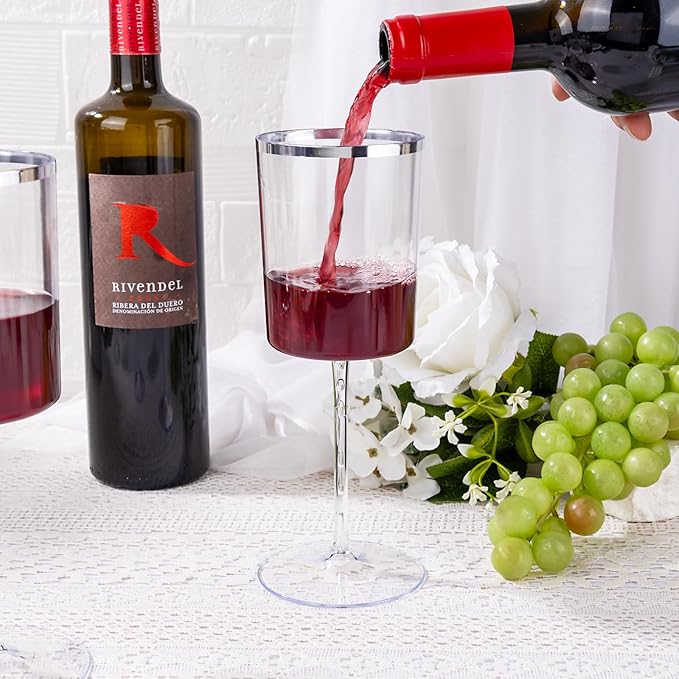 Ciaell 12 Pack Plastic Wine Glasses - 14 Oz Plastic Wine Glasses with Stem - Square Silver Disposable Stemmed Glass for Parties & Weddings & Outdoors-Ruum Studio Home
