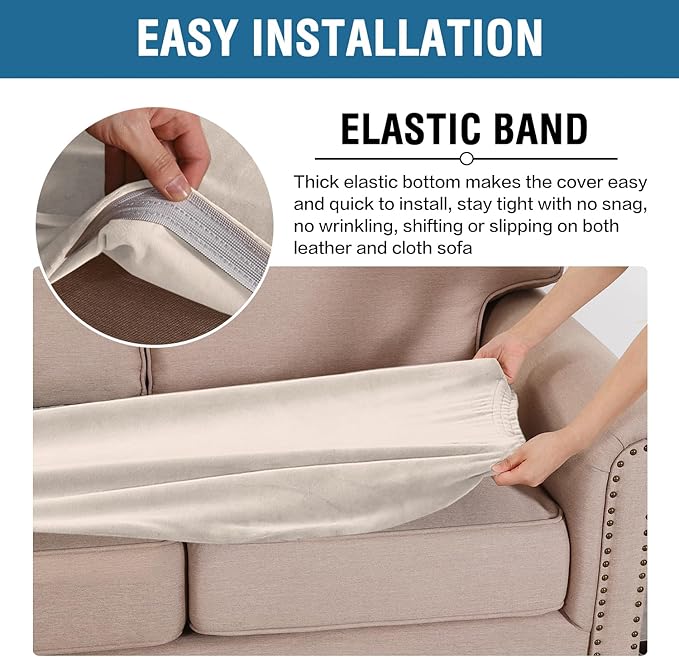 H.VERSAILTEX Velvet Stretch Individual Couch Cushion Cover Plush Cushion Slipcover for Loveseat Sofa Cushion Furniture Protector Seat Cushion Sofa Cover (1 Piece Sofa Cushion Cover, Ivory)-Ruum Studio Home