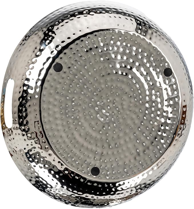 MyGift 14 Inch Deluxe Decorative Dish Tray Centerpiece Base, Silver Tone Plated Hammered Aluminum Fruit Bowl Serving Platter with Cutout Handles - Handcrafted in India-Ruum Studio Home