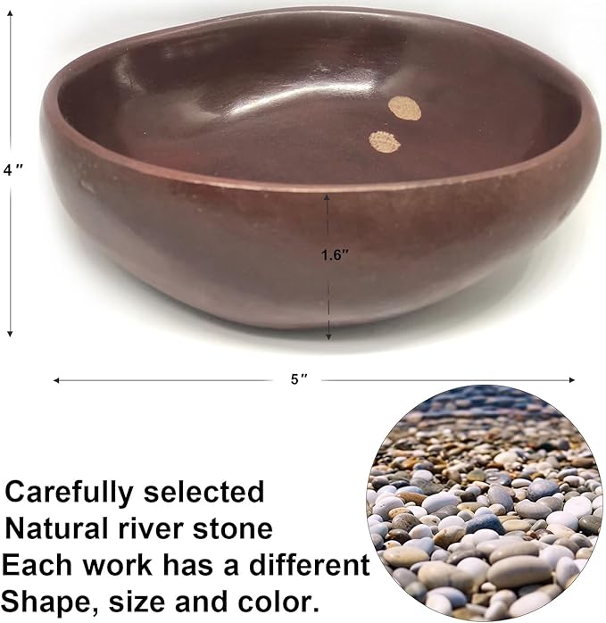 Handmade Decorative Bowl - Natural River Stone Pebble Artisan Crafted Serving Dish | 4-6 Inch Unique Decorative Tray for Home Centerpiece, Jewelry Holder (Deep Red)-Ruum Studio Home
