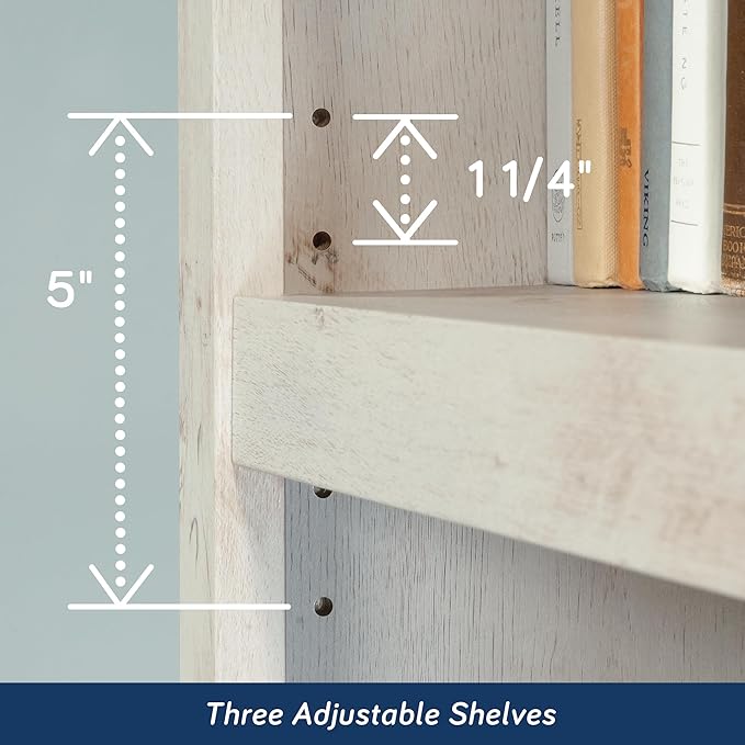 Sauder 5 Tier Book Shelf Wooden Bookcase Multipurpose Bookshelf for Home Office, Living Room, in Chalked Chestnut-Ruum Studio Home