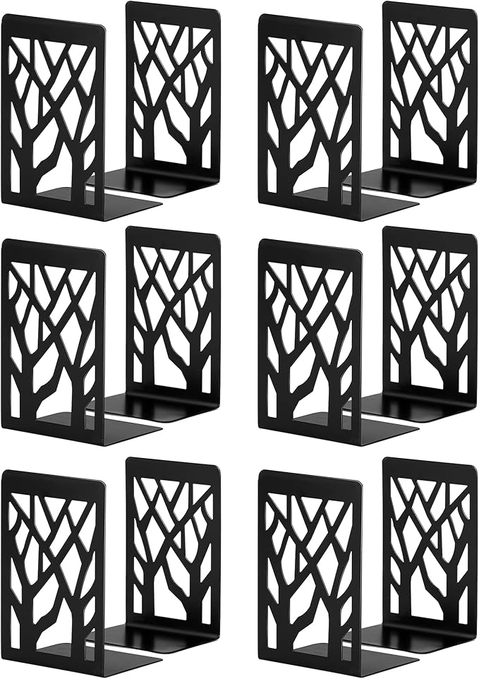 Metal Bookends Black 6 Pair - Heavy Duty Book Stoppers for Shelves - Decorative Book Ends-Ruum Studio Home