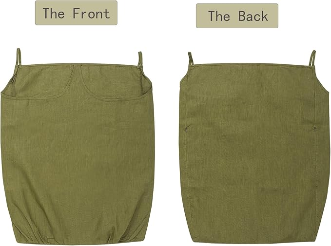 100% Pure Linen Dual Hanging Laundry Bag with 2 Deep Pocket and 2 Side Zipper 20x27in, Over The Door Laundry Hamper Space Saving Hampers for Dirty Clothes Home Travel, Green-Ruum Studio Home