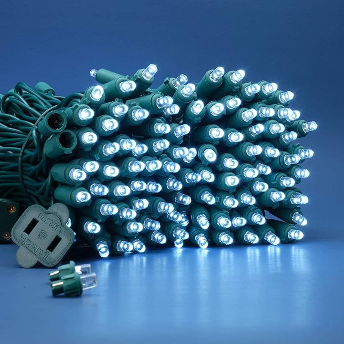 200 Count Cool White Wide Angle LED Christmas Lights, 66 ft Green Wire UL Certified Commercial Grade 5mm Holiday String Light Set (Cool White)-Ruum Studio Home