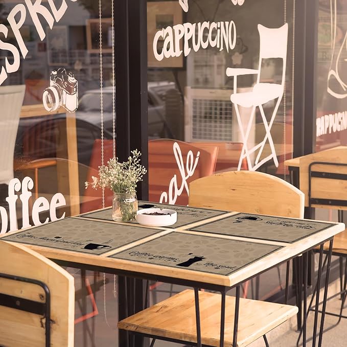 Coffee Bar Placemats Set of 6 Coffee Bar Plastic Table Mats Machine Place Mats Washable Vinyl Accessories Table Decoration for Indoor Outdoor Party Kitchen Dining-Ruum Studio Home