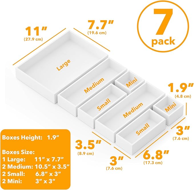 SpaceAid 7-Piece Bamboo Drawer Organizer Storage Boxes Set, Wood Tray Junk Drawer Organizers Multi-Use Divider Bins for Kitchen, Bathroom, Office Desk and Makeup Organization (7 Pack, White)-Ruum Studio Home