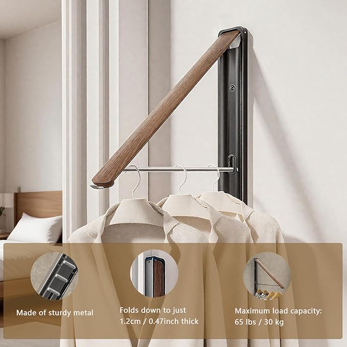 Wall Drying Rack Clothing - Retractable & Foldable Clothes Drying Rack Wall Mounted for Laundry Room Organization | Laundry Room Hanging Rack for Dorm, Closet, Balcony & Indoor/Outdoor Use-Ruum Studio Home