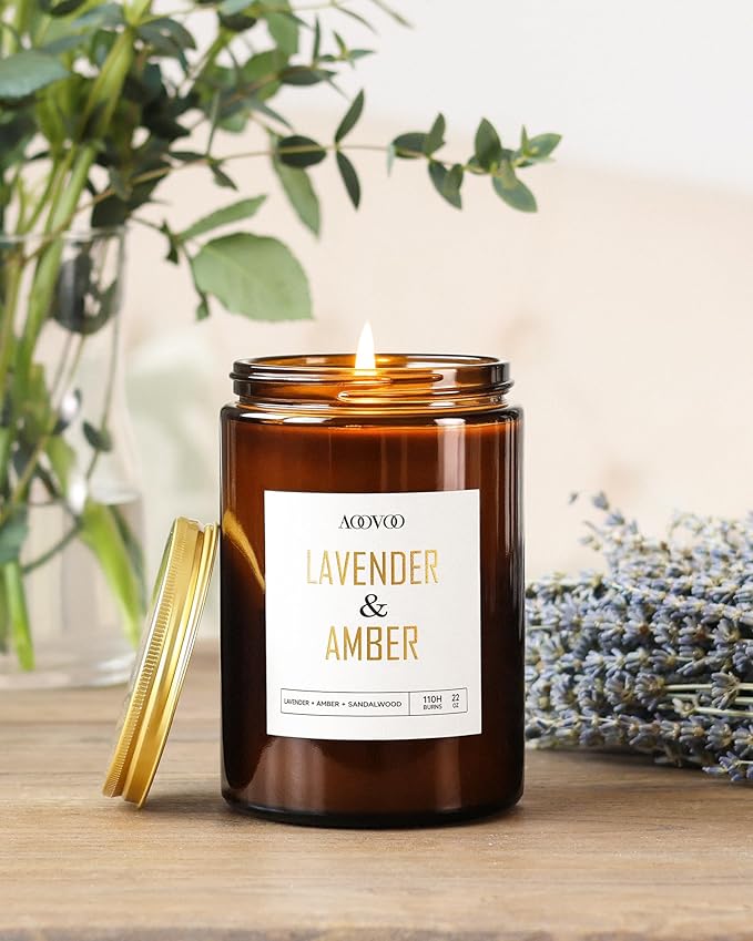 AOOVOO Lavender Amber Candles - 22 oz Scented Candles, Aromatherapy Candle, Soy Candle for Home Scented-Ruum Studio Home