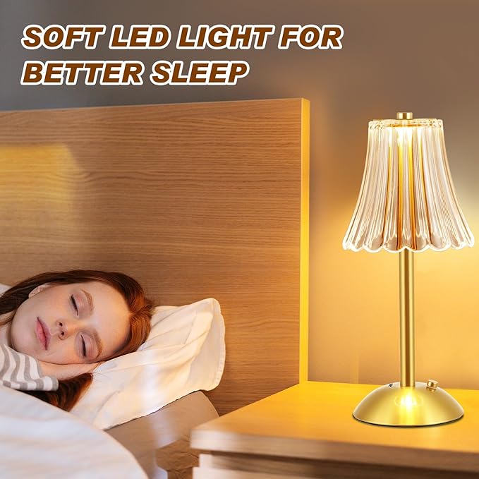 Liliful 4 Pcs LED Portable Cordless Table Lamp Touch Battery Operated Rechargeable Desk Lamp 3 Color Dimmable for Bedroom Living Room Dining (Rose Style,Gold)-Ruum Studio Home