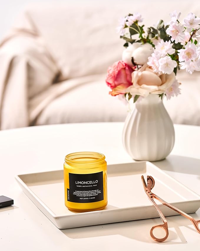 M&SENSE Limocello Summer Scented Candle, 7.05oz 50 Hours Long Lasting Burn Non Toxic Natural Soy Wax Lemon Highly Scented for Home Decor, 2 Wick Relaxing Candle Gifts for Yoga Spa Meditation-Ruum Studio Home