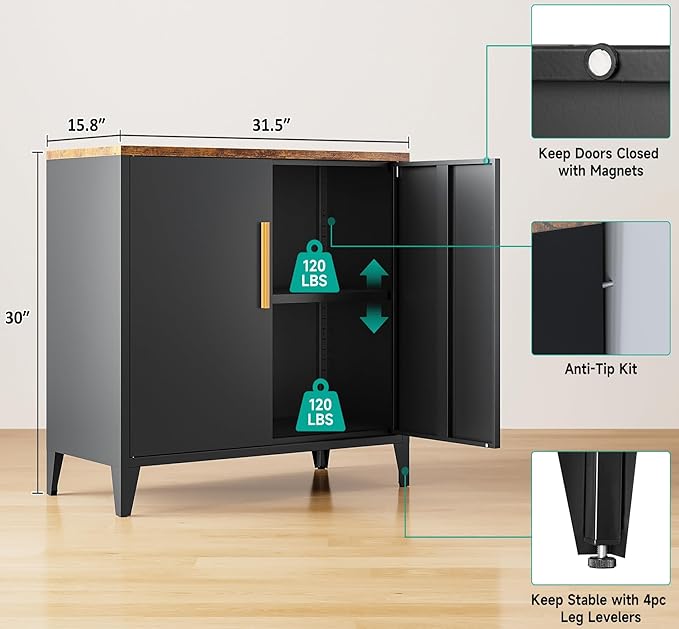 SISESOL Black Storage Cabinet with Doors and Shelves,30 inch Pantry Cabinet Sideboard with Leg,Small Accent Cabinets with Storage,Side Floor Cabinets for Home,Kitchen,Coffee Bar,Dining/Living Room-Ruum Studio Home