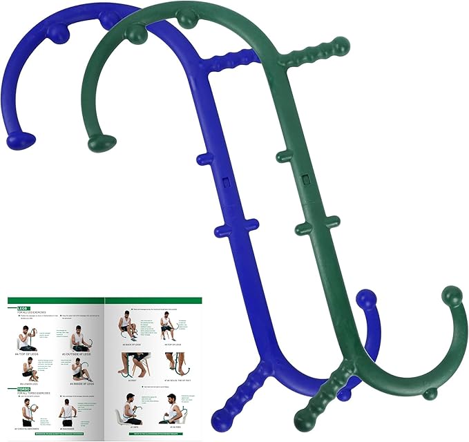 2 Pack Massage Trigger Point Cane, Body Deep Tissue, Handheld Back, Neck, Shoulder, Leg and Feet Massager Rod, Muscle Release Tool Self Massage Hook Cane for Women & Men, Blue & Green-Ruum Studio Home