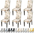JQinHome Pattern Chair Covers for Dining Room Set of 6, High Stretch Removable Washable Parsons Chair Slipcover for Home Party Hotel Wedding Ceremony (Peony Flower,6PCS)-Ruum Studio Home