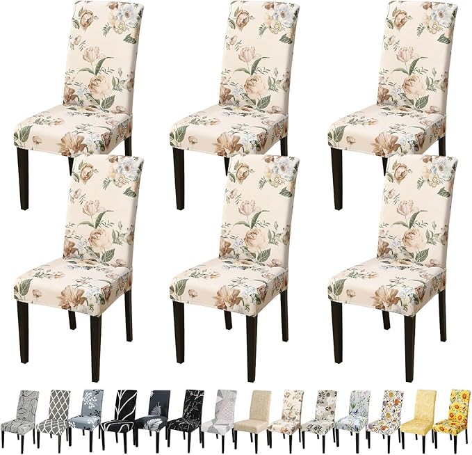 JQinHome Pattern Chair Covers for Dining Room Set of 6, High Stretch Removable Washable Parsons Chair Slipcover for Home Party Hotel Wedding Ceremony (Peony Flower,6PCS)-Ruum Studio Home