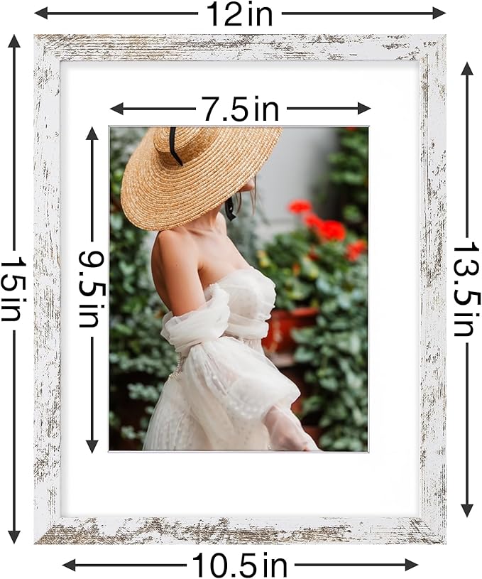 Vittanly 11x14 Picture Frames Set of 9, Shatter Resistant Plexiglass, Display 8x10 Pictures with Mat or 11x14 without Mat, Photo Frames for Wall or Tabletop, Engineered Wood, Distressed White-Ruum Studio Home