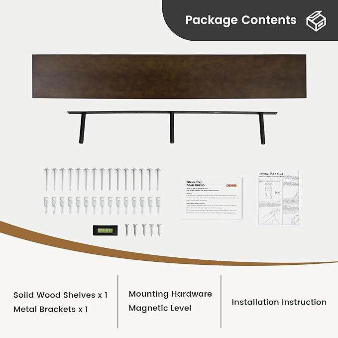 48 Inch Fireplace Mantel - 8 Inch Deep Rustic Premium Solid Pine Wood Floating Shelf - Farmhouse Wall Mounted Display Shelf - Heavy-Duty Metal Bracket - 48"W x 8"D - Set of 1 - American Walnut Color-Ruum Studio Home