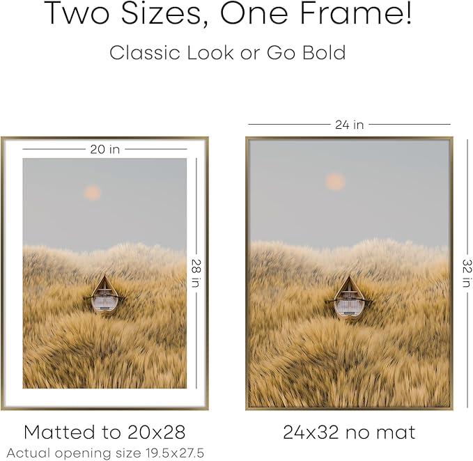 Homeforia 24x32 Picture Frame Bronze, High End Metal 24 x 32 Large Poster Frames with Mat 20 by 28 Photo, 24x32 Brass Frame Matted to 20x28 Print, 32x24 Thin Frames, Tempered Glass, Wall Kit, Set of 1-Ruum Studio Home