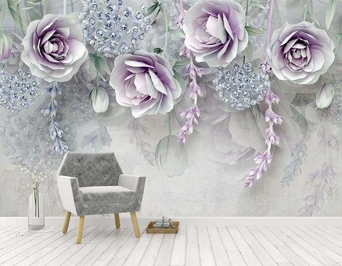 WFBHUA-Purple Rose Floral 3D Wallpaper Mural Modern Flower Leaf Wallpaper for Bedroom Wall Murals Decoration(Not Peel and Stick)-Ruum Studio Home