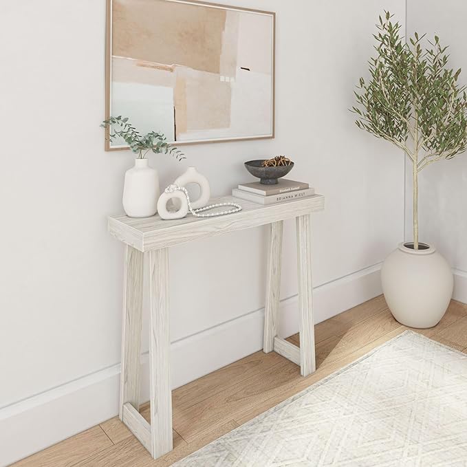 Plank+Beam Solid Wood Console Table, 36 Inch, Sofa Table, Narrow Entryway Table for Hallway, Behind The Couch, Living Room, Foyer, Easy Assembly, Coastal White-Ruum Studio Home