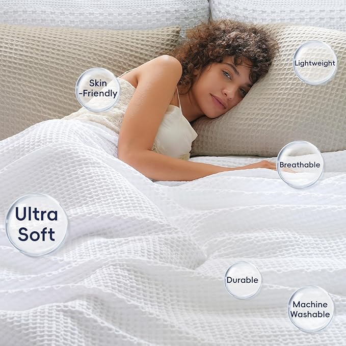 PHF Ultra Soft Waffle Weave Blanket Twin Size 66"x 90"- Washed Lightweight Breathable Cozy Woven Blanket for Bed - Aesthetic Decor for Couch Bedding Sofa Home Car - White-Ruum Studio Home