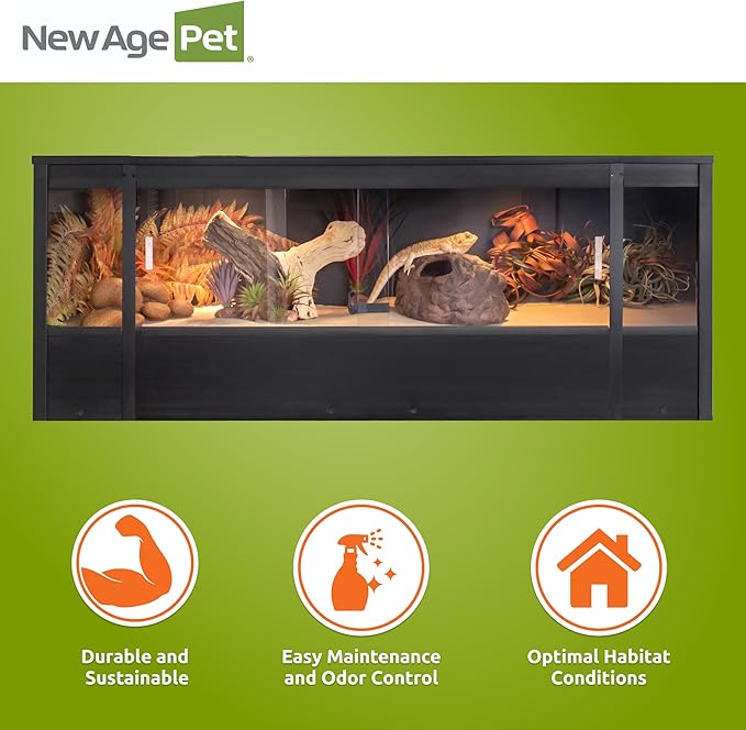 New Age Pet ECOFLEX 60 in Mojave Reptile Lounge in Espresso Black, Durable Wood Plastic Composite Habitat with Vented Side Panels, Removable Sliding Glass Doors, and Mesh Screen Top for Lamp Setup,-Ruum Studio Home
