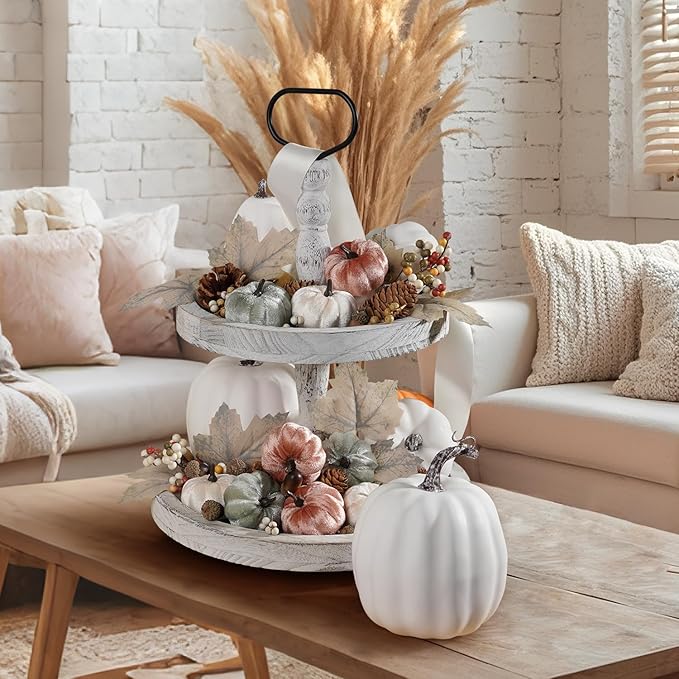 Artmag 25 PCS Pumpkin Decor Set, Artificial Fabric Pumpkins Decor with Acorns, Pinecones, Berries, Maple Leaves for Fall Halloween Thanksgiving Decorations Home Table-Ruum Studio Home