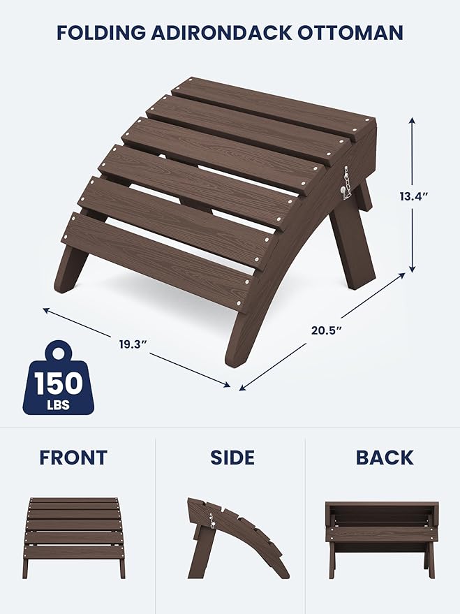 KINGYES Folding Adirondack Ottomans Set of 2 for Adirondack Chair, Coffee-Ruum Studio Home