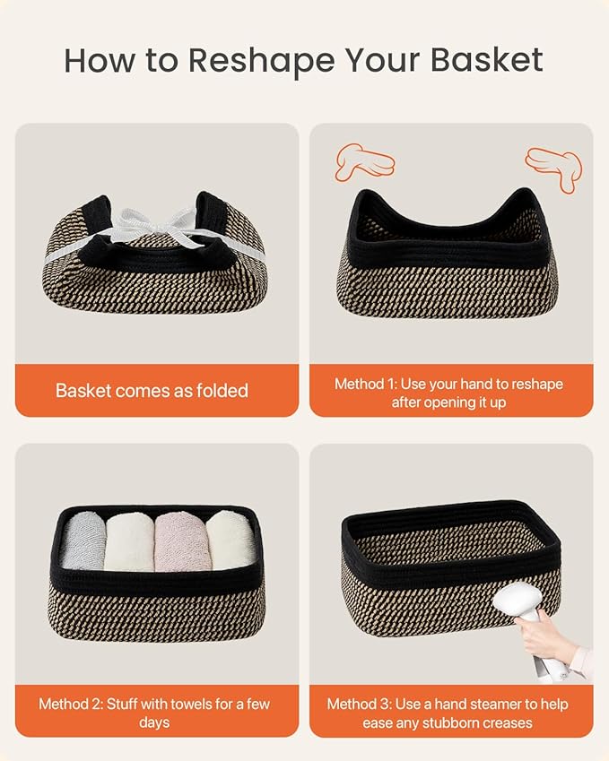 KALLAX Small Woven Basket, 12 x 8 x 4.5 Inches, Storage Basket for Organizing, Cute Small Rope Shelf Closet Cube Storage Bins Baskets for Shelves, Dog Toy Gift Baskets Empty, 3 Pack Black & Brown-Ruum Studio Home