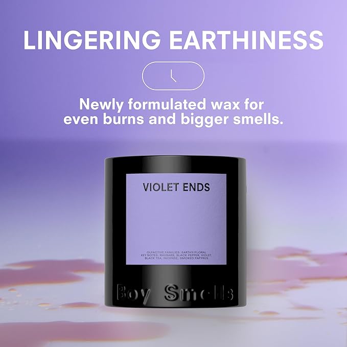 Boy Smells Violet Ends Candle - 8.5 oz - Aromatic Candle for Home with Rhubarb, Violet and Smoked Papyrus - Up to 50-Hour Burn - Cotton Wick-Ruum Studio Home