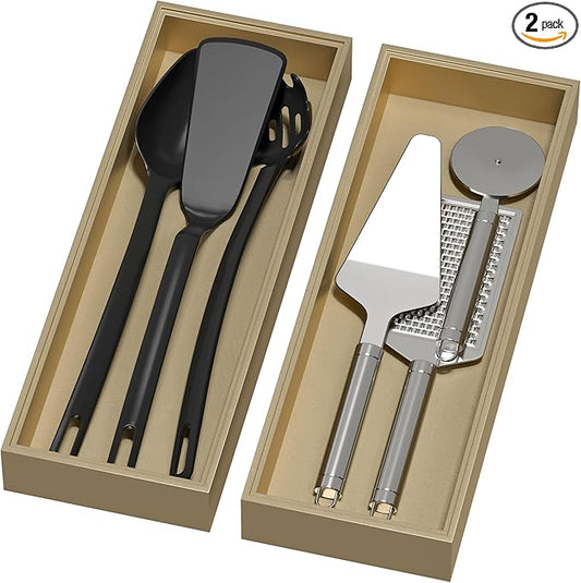 Bamboo Drawer Organizer - Extra Large Silverware & Utensil Organizer, 2 Pcs Toilet Toppers, Wooden Toilet Paper Basket (Gold, 17 X 6 X 2 Inch)-Ruum Studio Home