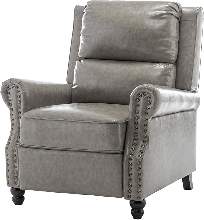 UIXE Pushback Recliner Chairs Set of 2, Faux Leather Armchair Push Back Accent Chair for Living Room, Rivet Trim Club Arm Chair Overstuffed Home Theater Single Sofa Reading Seat with Footrest - Gray-Ruum Studio Home