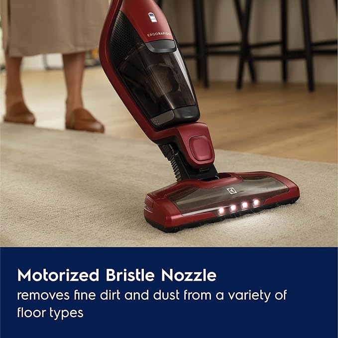 Electrolux Ergorapido Pet Cordless 2-in-1 Vacuum Cleaner with Motorized Pet Nozzle for Easy Pet Hair Removal, 48-Minute Run Time, 2 Power Modes, Chili Red-Ruum Studio Home