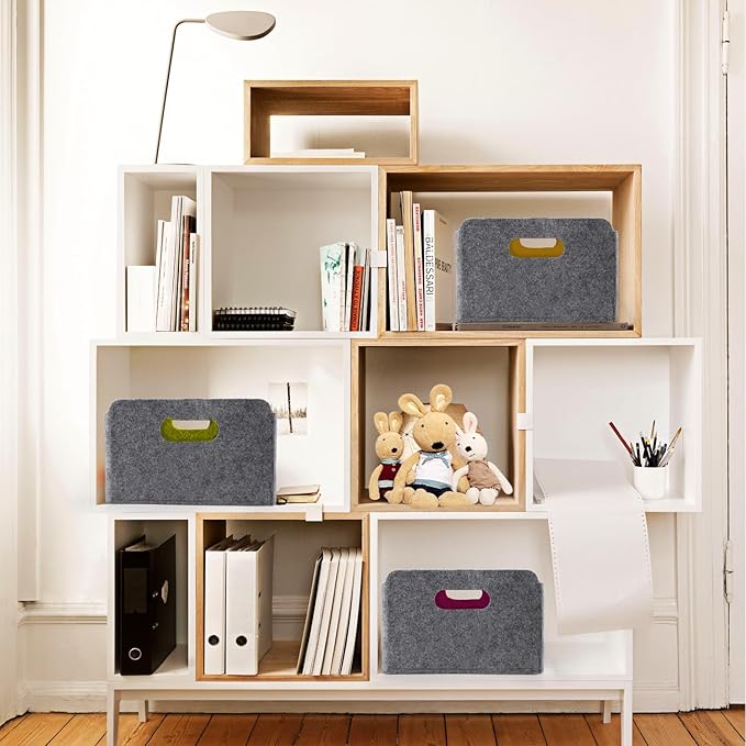 Welaxy Storage Baskets Collapsible Felt Storage bin Foldable Shelf Drawers Organizers for Kids Pet Toys magazine Books Clothes Closet Cabinet decluttering (Curry +Moss green + Wild berry)-Ruum Studio Home