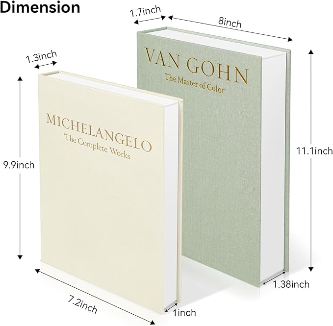 Aesthetic Decorative Books -Set of 2 Minimalist Linen Hardcover Faux/Fake Books for Coffee Table Home Decor Living Room Decoration, Photo Storage or as a Keepsake Box(Sage-beige-artist)-Ruum Studio Home