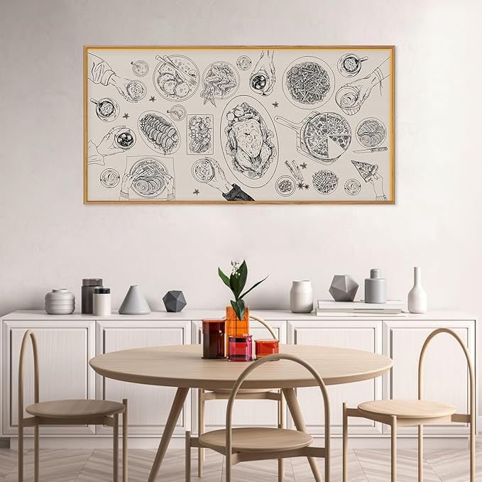 Vintage Food and Drink Framed Canvas Wall Art Set,Retro Sketch Pizza Cheers Wall Decor,Thanksgiving Dinner Turkey Artwork,Black and white Art Prints for Kitchen,Dining Room,Gatherings Decor-20"x40"-Ruum Studio Home