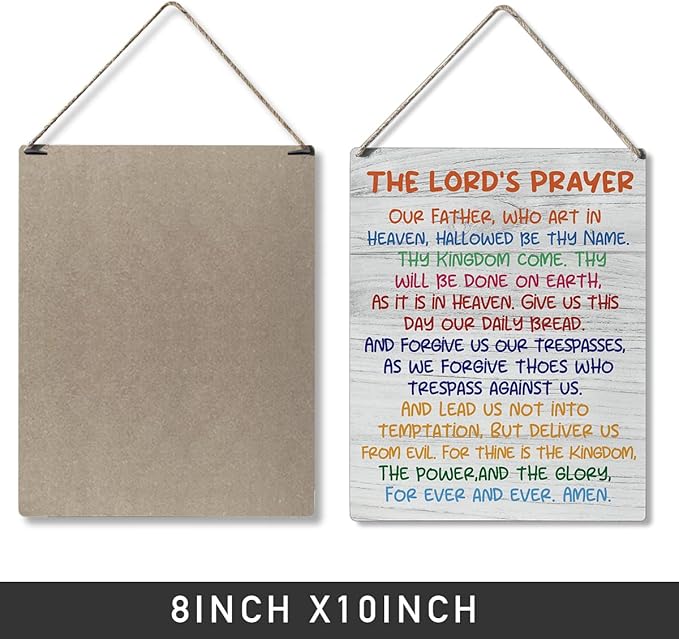 Inspirational Gift Signs the Lord's Prayer Our Father Who Art in Heaven Hallowed Be Thy Name Wooden Hanging Sign Religious Scripture Art Wall Home Decoration 10 x 8 Inches…-Ruum Studio Home