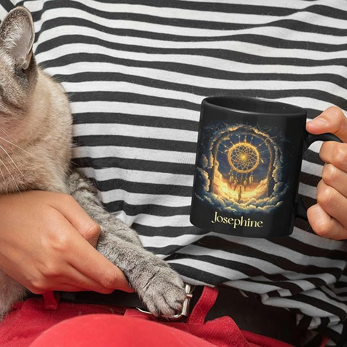 Personalized Name Black Coffee Mug, Custom Unique Celestial Mug 11oz or 15oz, Custom Fantasy Landscape Ceramic Cup, Nature Lover Coffee Cup for Holiday, Gifts for Women, Men-Ruum Studio Home