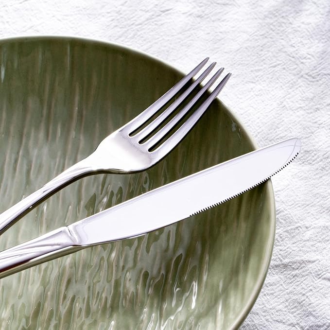 HIKAA Wave Design Silverware Set Service for 8, 40-Piece Artistic Stainless Steel Flatware Set with Fibonacci Pattern, Heavy Duty Mirror Polished Cutlery Set-Ruum Studio Home