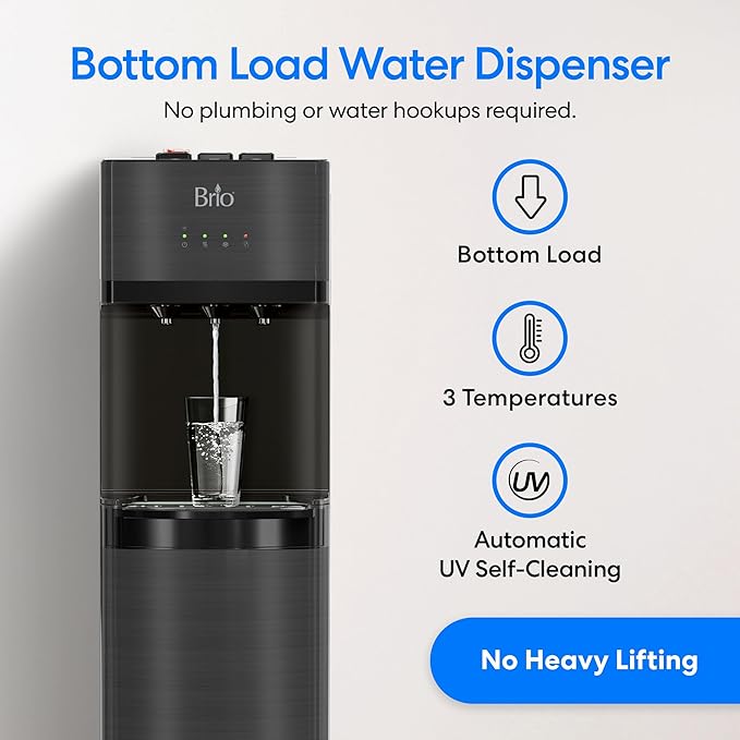 Brio Self Cleaning Bottom Loading Water Cooler Water Dispenser – Black Stainless Steel - 3 Temperature Settings - Hot, Room & Cold Water-Ruum Studio Home