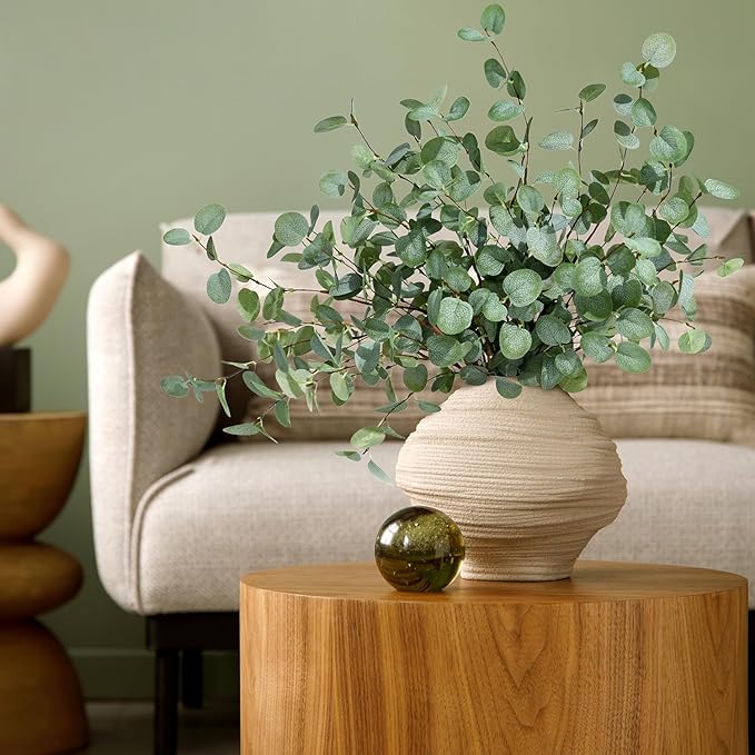 6Pcs Faux Eucalyptus Stems, 27" Artificial Eucalyptus Plants with White Frosted Coating, Fake Eucalyptus Decor Silk Greenery Leaves for Wedding Bouquets Home Decor DIY Floral Arrangements-Ruum Studio Home