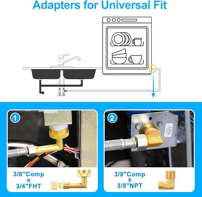 Dishwasher Installation Kit - 10 FT Stainless Steel Braided Dishwasher Hose kit,Food Grade PEX Inner Tube Water Line with Add A Tee,3/8"MIP Elbow,3/8"x3/4"FHT Elbow-Ruum Studio Home