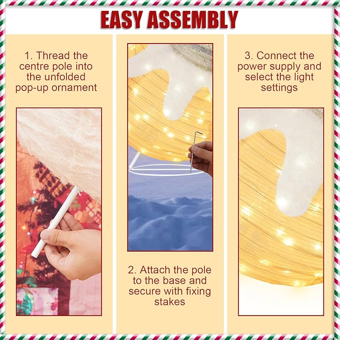 BRIGHTDECK Outdoor Christmas Ornaments, Lighted Pop-Up Outdoor Holiday Ball Decoration with 80 LED Lights, 8 Light Modes, Lighted Collapsible Holiday Decorations for Yard, Home(Beige)-Ruum Studio Home