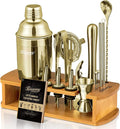 KITESSENSU Cocktail Shaker Set Bartender Kit with Stand | Bar Set Drink Mixer Set with All Essential Accessory Tools: Martini Shaker, Jigger, Strainer, Mixer Spoon, Muddler |Champagne Gold-Ruum Studio Home