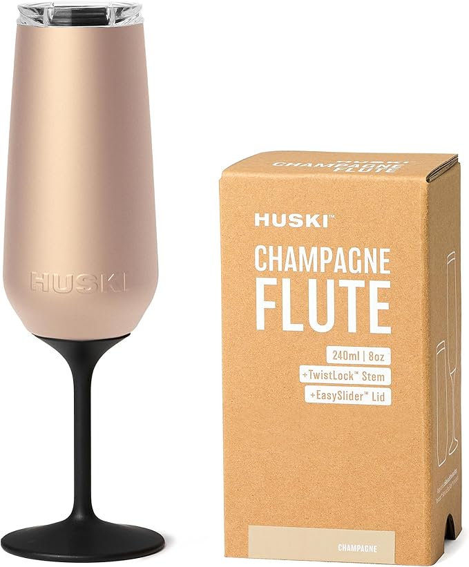 Huski Champagne Flute | NEW | Award-winning Design with Detachable Stem | Premium Stainless Steel Champagne Glass with Lid | Triple Insulated Tumbler | 8oz Capacity | Great Gift (Champagne)-Ruum Studio Home