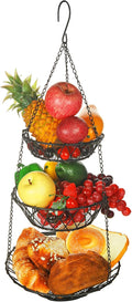 3 Tier Hanging Basket with Sturdy Metal Chain Hanging Hooks Fruit and Vegetable Basket Heavy Duty Wire Organizer Space Saving Rustic Country Style Kitchen Storage-Ruum Studio Home