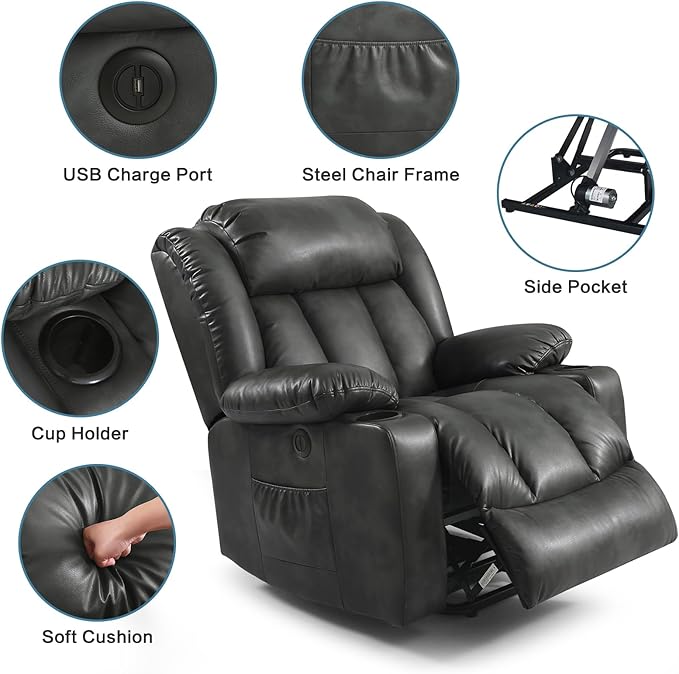 PARKOL Power Lift Recliner Chair for Elderly Breathable Leather Recliner Chair with Massage and Heat,2 Cup Holders,Electric Stand Assist,USB Ports,Gifts for Family (Beige)-Ruum Studio Home