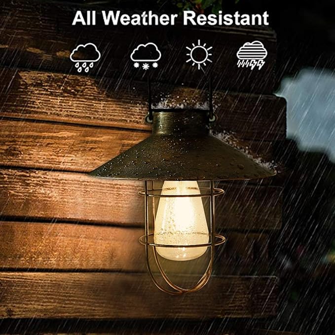 pearlstar Solar Lantern Outdoor Hanging Light Metal Farmhouse Solar Lamp with Warm White Edison Bulb Design for Garden Yard Patio Porch Decor (Brushed Copper)-Ruum Studio Home