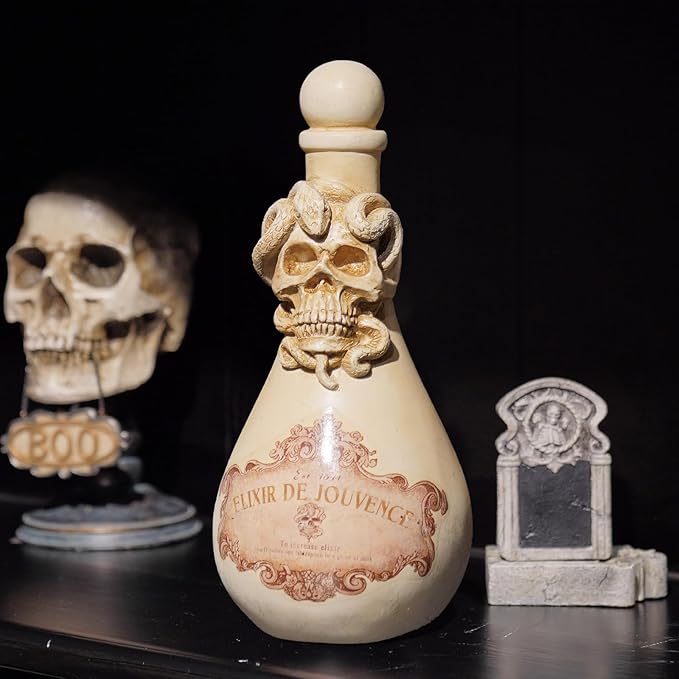 Braxio Halloween Decorations Indoor Potion Bottles - White Skull Décor with Snake Halloween Decoration Room Decor Aesthetic Gift for Women Halloween Party Decorations Bottles 4.25 * 4.25 * 9.5 Inch-Ruum Studio Home